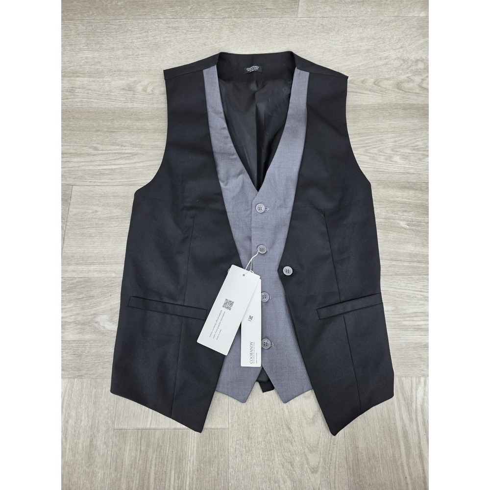 NWT Coofandy Men's M Double Vest Black & Gray Adjustable Back 4 button